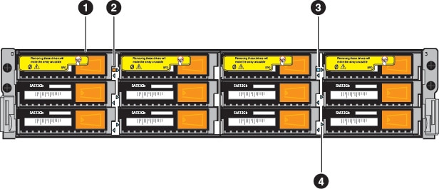 12-drive 2U DPE front view with numbered callouts
