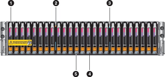 25-drive 2U DPE front view with numbered callouts