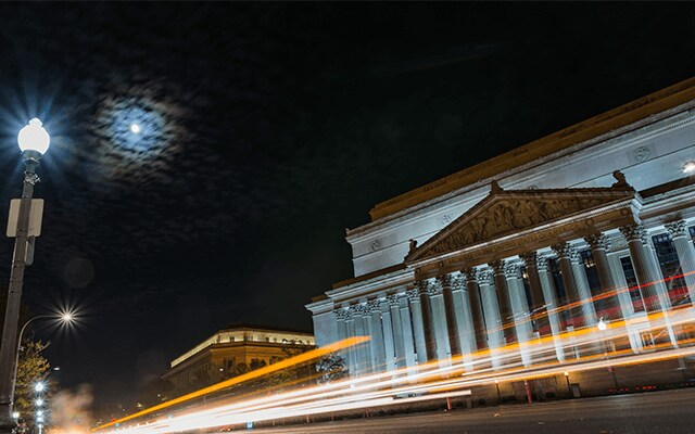 DC National Archives Building at Night