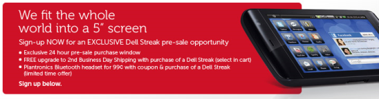 Dell Streak - US pre-sale banner