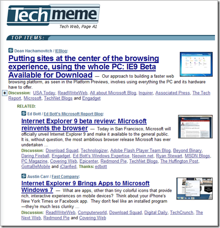 IE9 Beta Launch on Techmeme