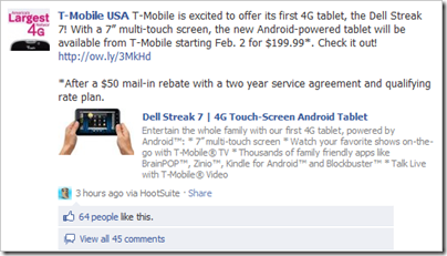 T-Mobile Streak 7 on Facebook