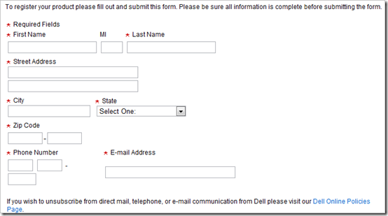 Dell customer registration form