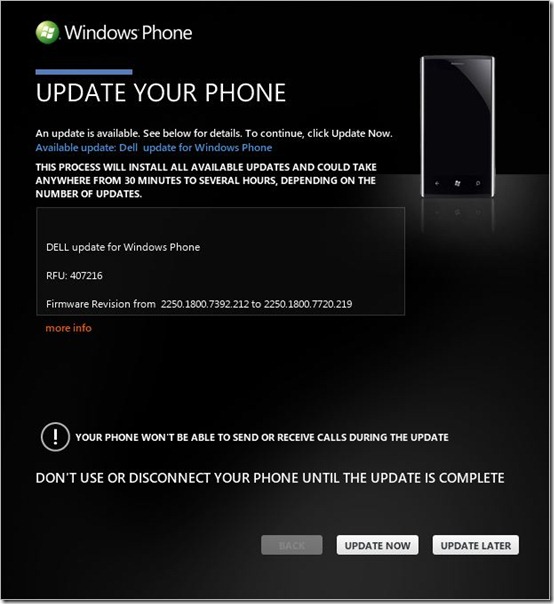Windows Phone 7.5 (Mango) update screen #1
