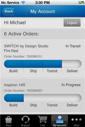 Dell.com Mobile Order Status page