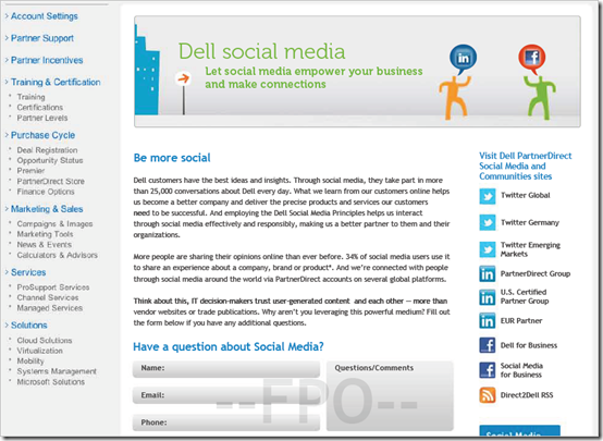 Dell Partner Portal Social Media page