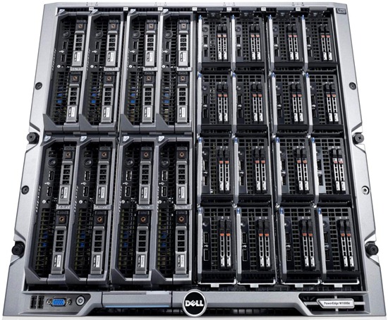 Dell PowerEdge M420, M520, and M620 blade servers with M1000e blade enclosure.