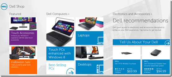 Dell Shop Windows Store App - Opening Screen