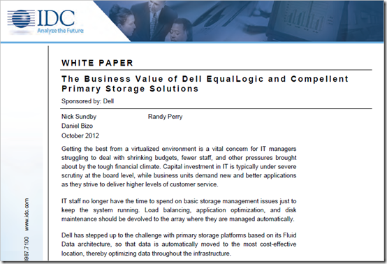 IDC: The Business Value of Dell EqualLogic and Compellent Primary Storage Solutions whitepaper