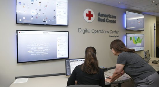 Two workers in the American Red Cross Digital Operations Center in San Jose, CA, powered by Dell