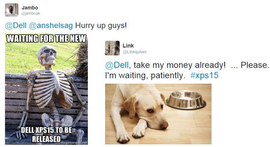  Screen capture of funny tweets from people asking when the new Dell XPS 15 would launch