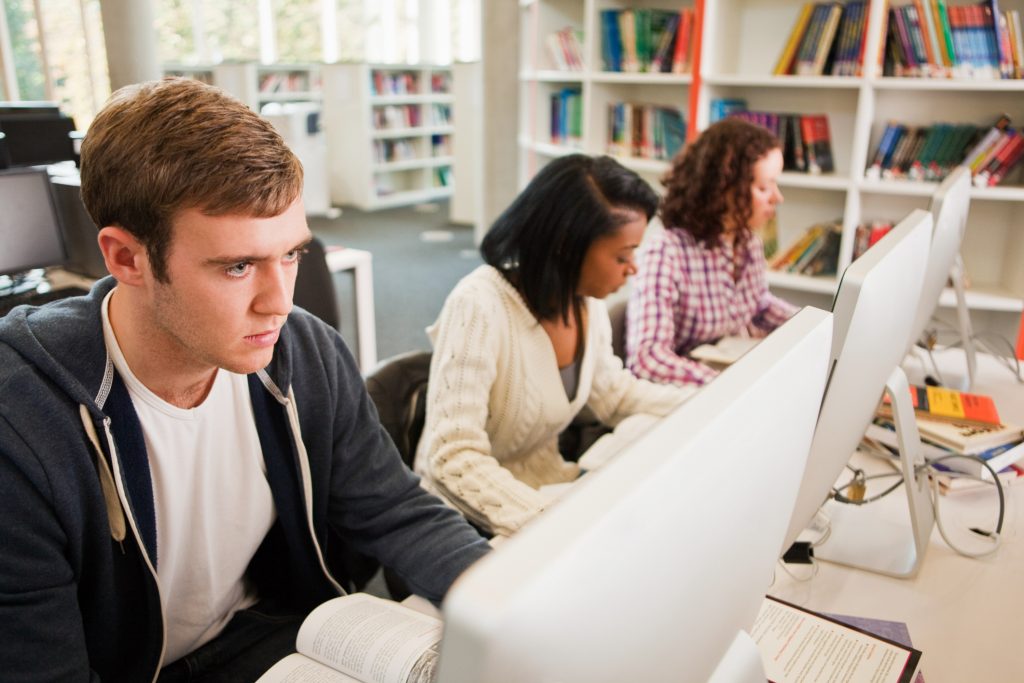 University students working in computer room