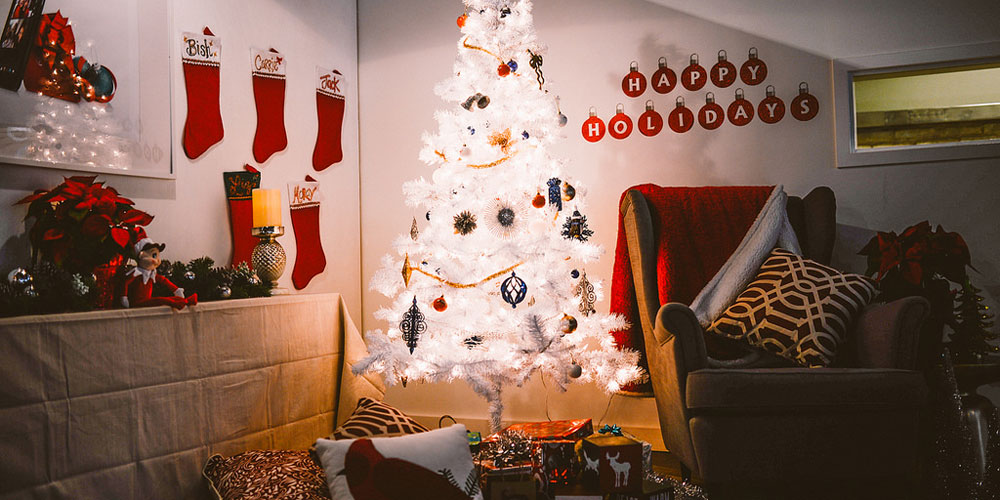 white christmas tree in living room