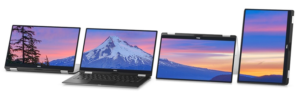 Dell XPS 13 2-in-1 laptop in four positions