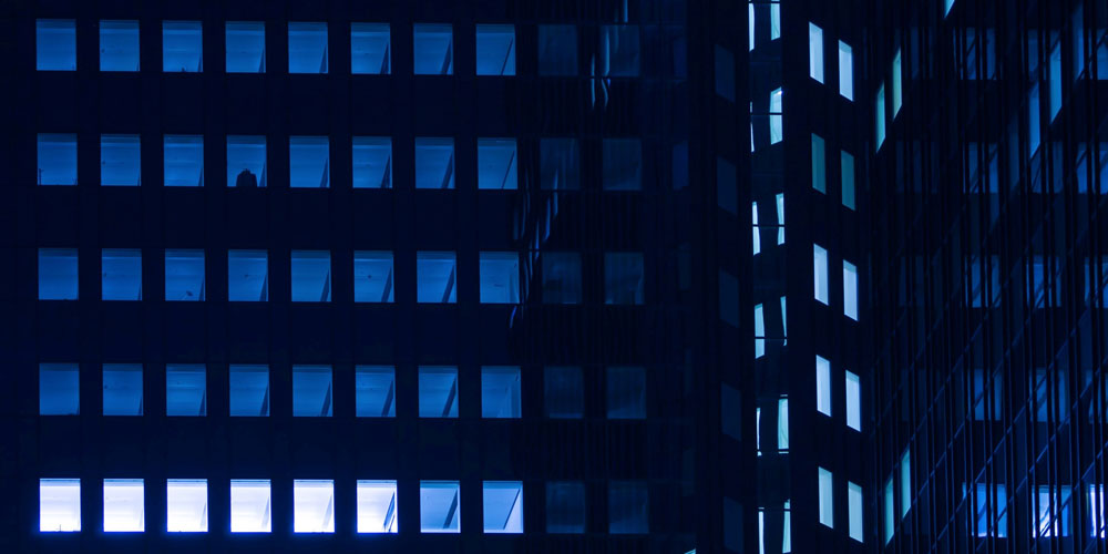 office tower windows at night