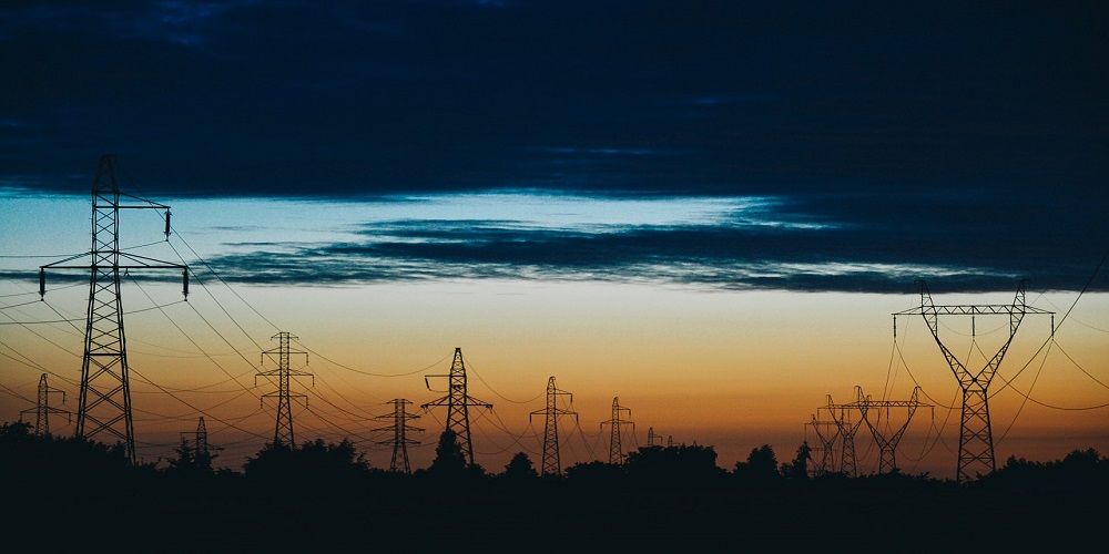 sunset view of power lines