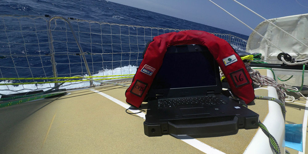 Dell Latitude Rugged laptop on deck of a ship