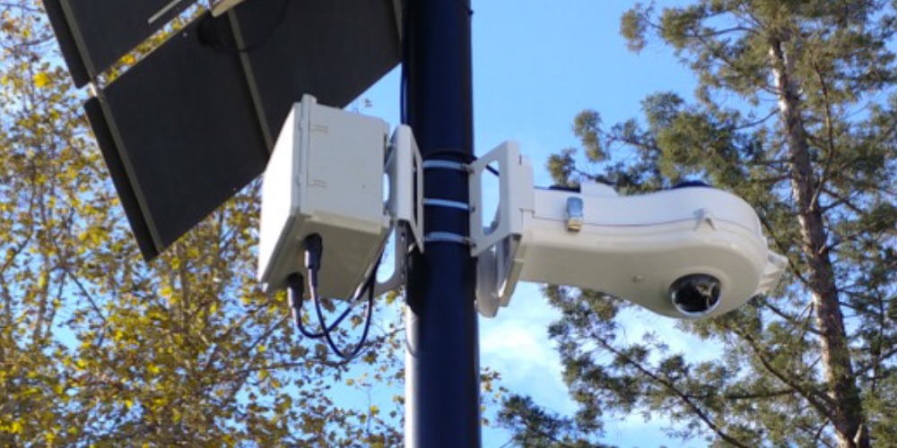 IoT gateway device mounted on a pole outdoors