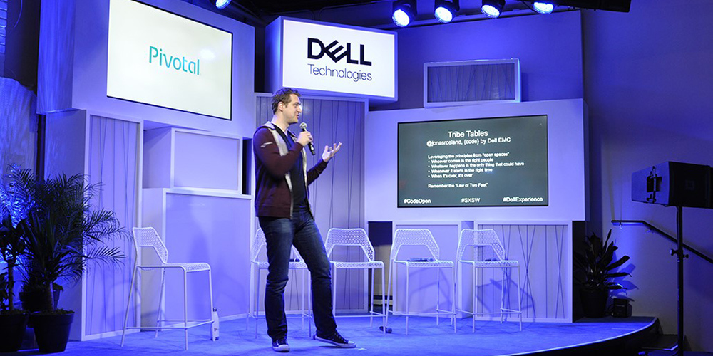 man speaking on stage at Dell Experience at SXSW 2017