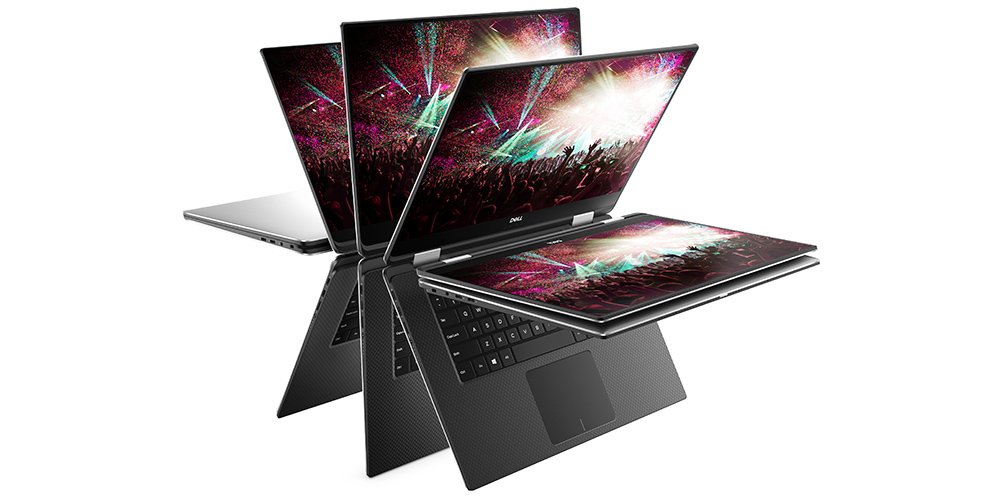 Dell XPS 15 2-in-1 shown in four different positoins