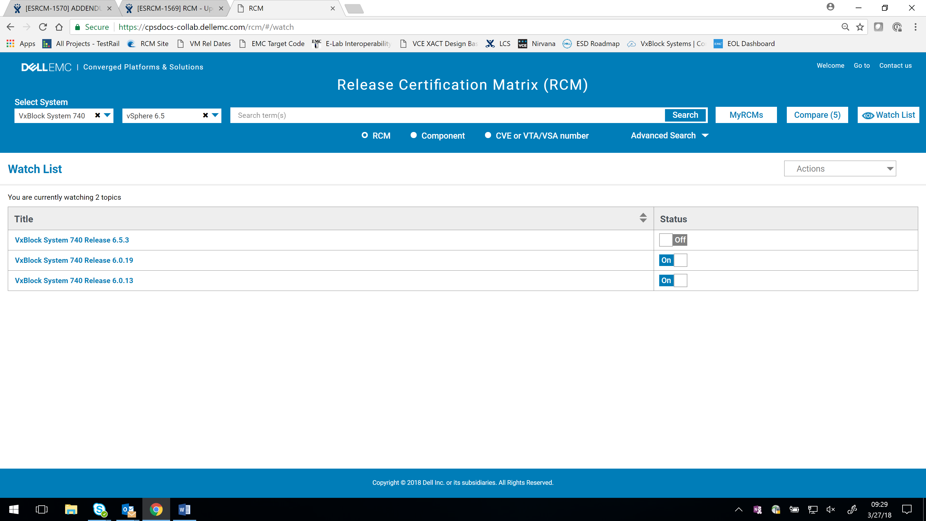 Figure 2: RCM Watch Lists allow users to select a system type and RCM combination to follow allowing them to get notified with information important to them. 