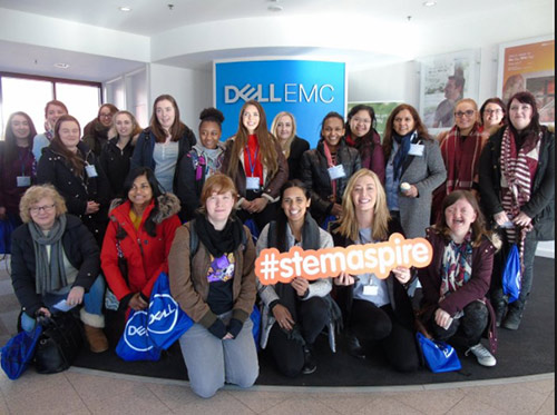 group of girls and women participating in the STEM Aspire program at Dell Cherrywood