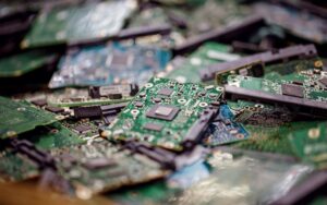Motherboard components being recycled for future use in electronics.