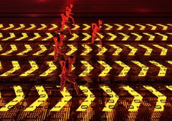 Digital image of people running on a digital running track.