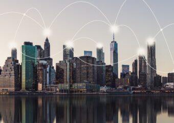 Manhattan in New York City, connected by 5G technology.