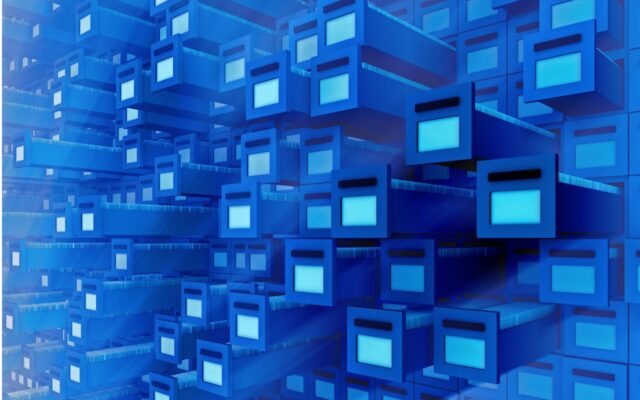 Digital image of database file organization, tinted in blue.