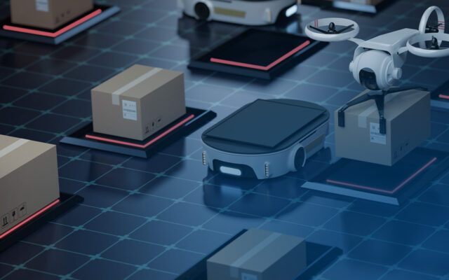 Small automonmous vehicles in motion for use in deliveries, warehouse management.