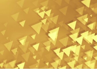 Abstract image of yellow triangles against a gold background, appearing to be moving toward top right corner.