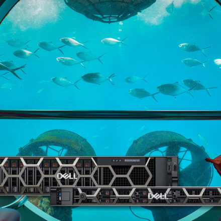 Dell PowerEdge server appears in the foreground with the underwater from from a submersible is in the background.