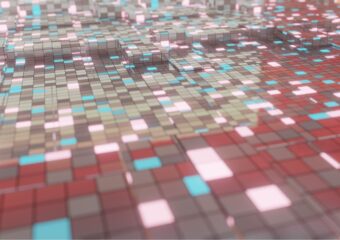Digitally generated image of blocks if various pastel and neutral tone colors, representative of data blocks.