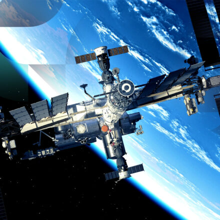 Space station orbiting high above Earth,
