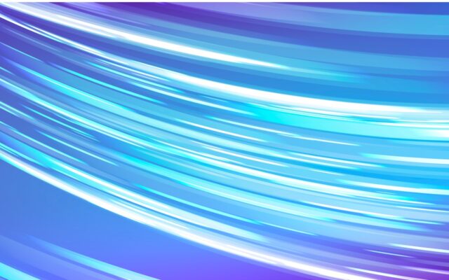 Rays of blue, white, silver, and purple light in dynamic motion, moving in a sloped angle from left to right.